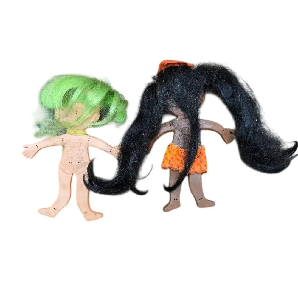 Vintage Ideal 1969 Flatsy Dolls Hong Kong Green Hair‎ Orange Outfit